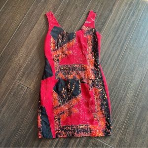Designer Icinoo Dress size 10 Silk red black sequins.